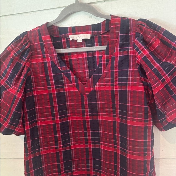 LOFT Red and Blue Flutter Sleeve Blouse - Picture 6 of 13